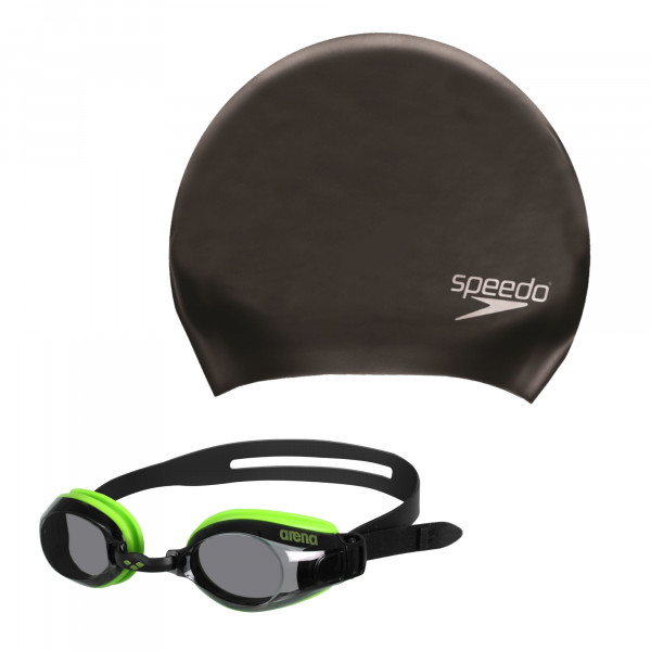 Speedo Long Hair Badekappe black mit arena Zoom X-Fit green-smoke-black