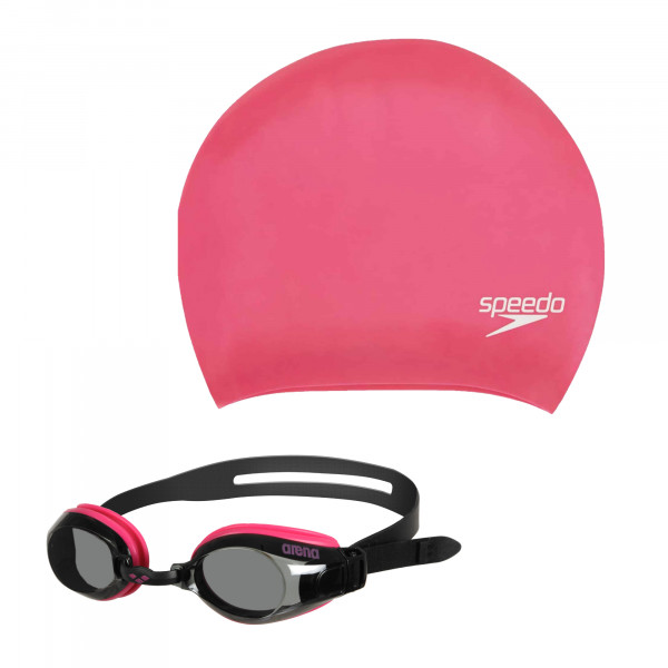 Speedo Long Hair Badekappe pink mit arena Zoom X-Fit pink-smoke-black