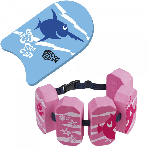 BECO SEALIFE Kick Board blau und BECO SEALIFE Schwimmgürtel pink